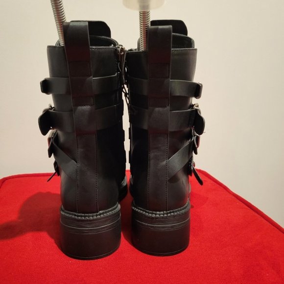 DKNY Ita Strappy Buckle Detail Leather Combat Boot - Picture 12 of 12